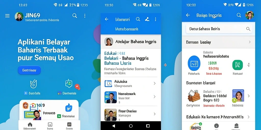 Antarmuka JIN69 yang menarik untuk belajar Bahasa Inggris.